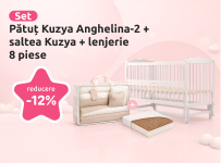 2026.05.06 | Set Pătuț Kuzya + Saltea Kuzya 120x60 + Lenjerie 8 Piese PernaMea Confort